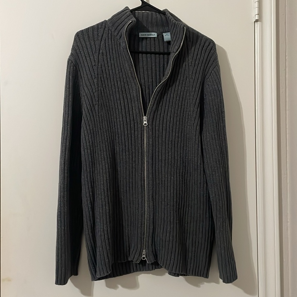 Marsh Landing ll Gray Ribbed Knit 2 Zip Cardigan Size 1X